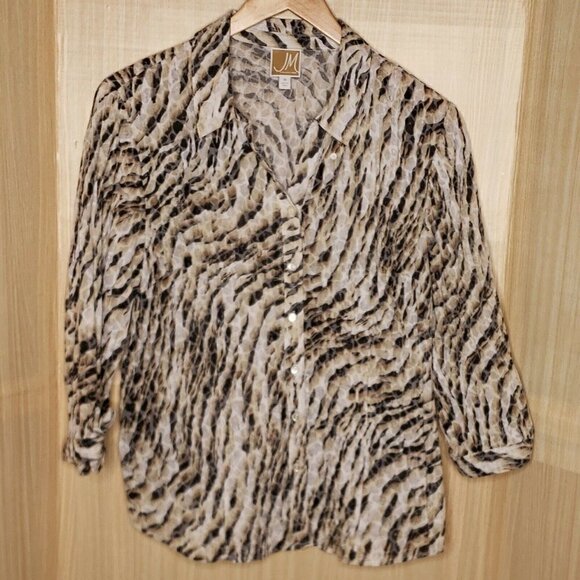 JM Collection Plus Animal Print 3/4 Sleeve Blouse - Picture 1 of 6